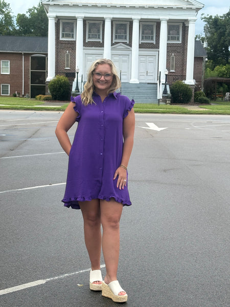 Purple Avery GameDay ButtonDown Dress