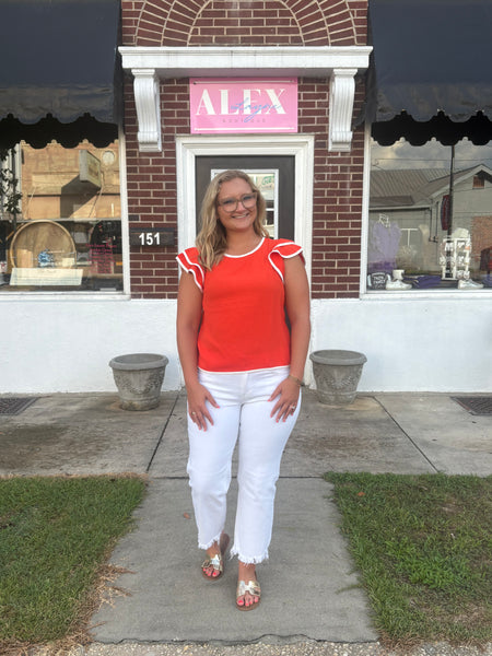 Game Day Ruffle Sleeve Contrast Piping Top Orange