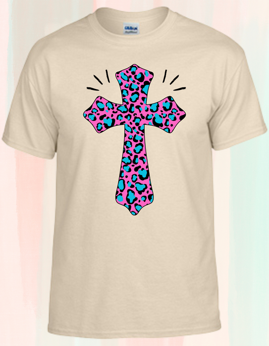 Rinn River Leopard Cross Tee Front, Short Sleeve