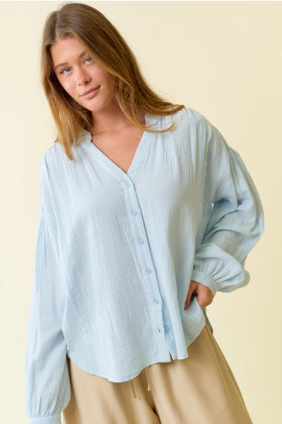 Gauze Boxy Top Light Blue