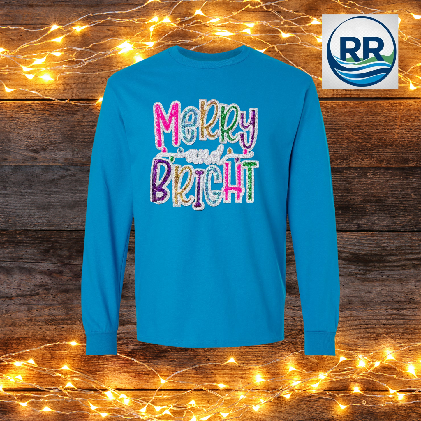 Merry & Bright Long Sleeve Tee: Sapphire
