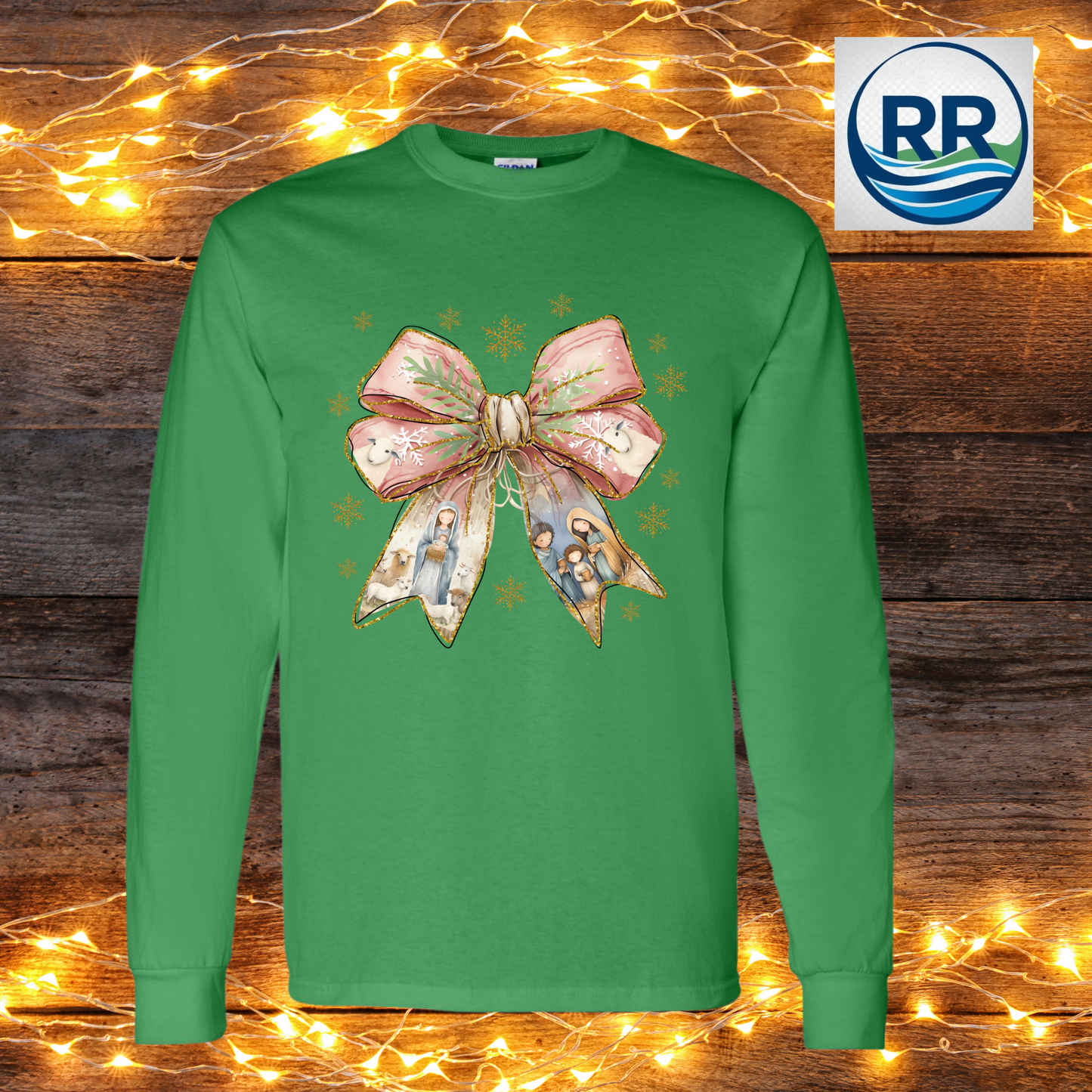 Nativity Bow Long Sleeve T-Shirt: Irish Green