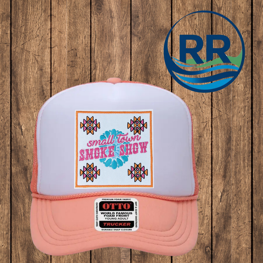Small Town Smoke Show Cap, Peach with White