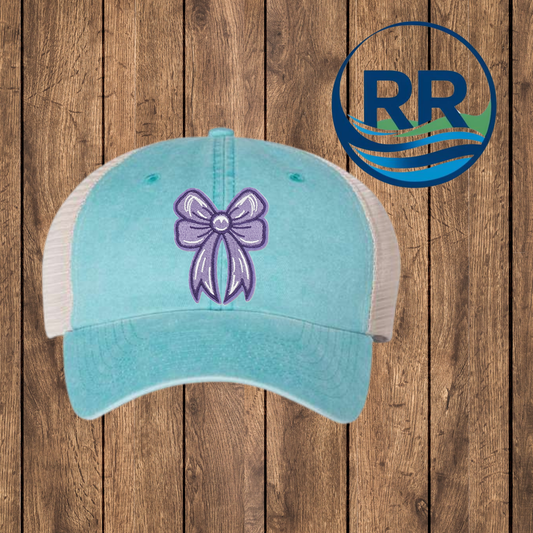 Coquette Bow Patch Cap, Aqua/ Stone
