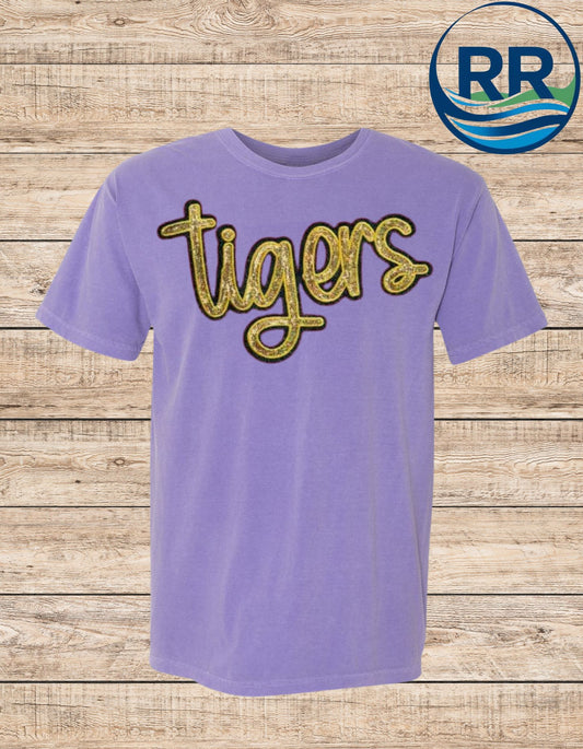 Tigers Sequin Comfort Colors T-Shirt Lt Purple