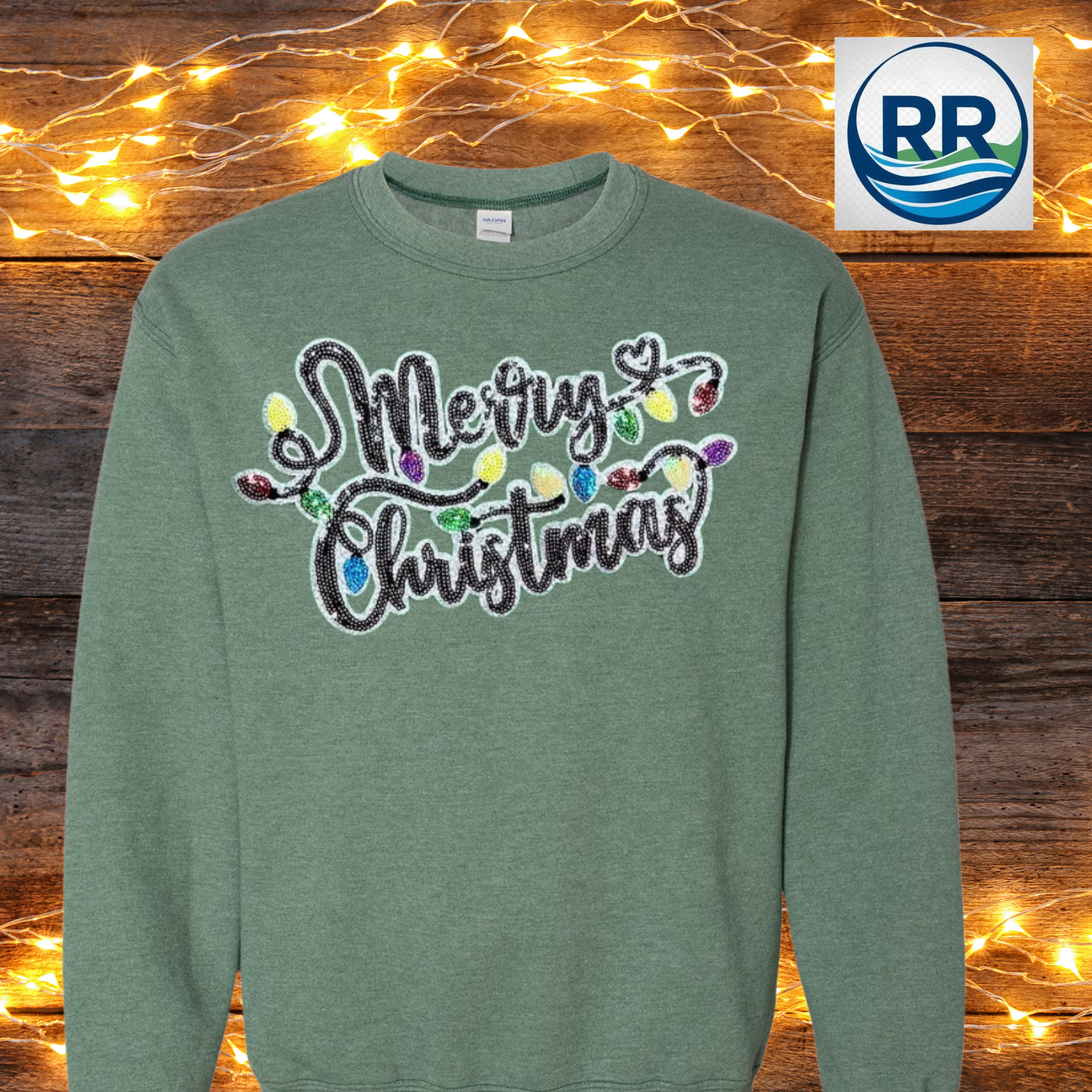 Sequin Merry Christmas Crew:  Heather Dark Green
