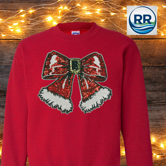 Sequin Santa Bow Crew: Red