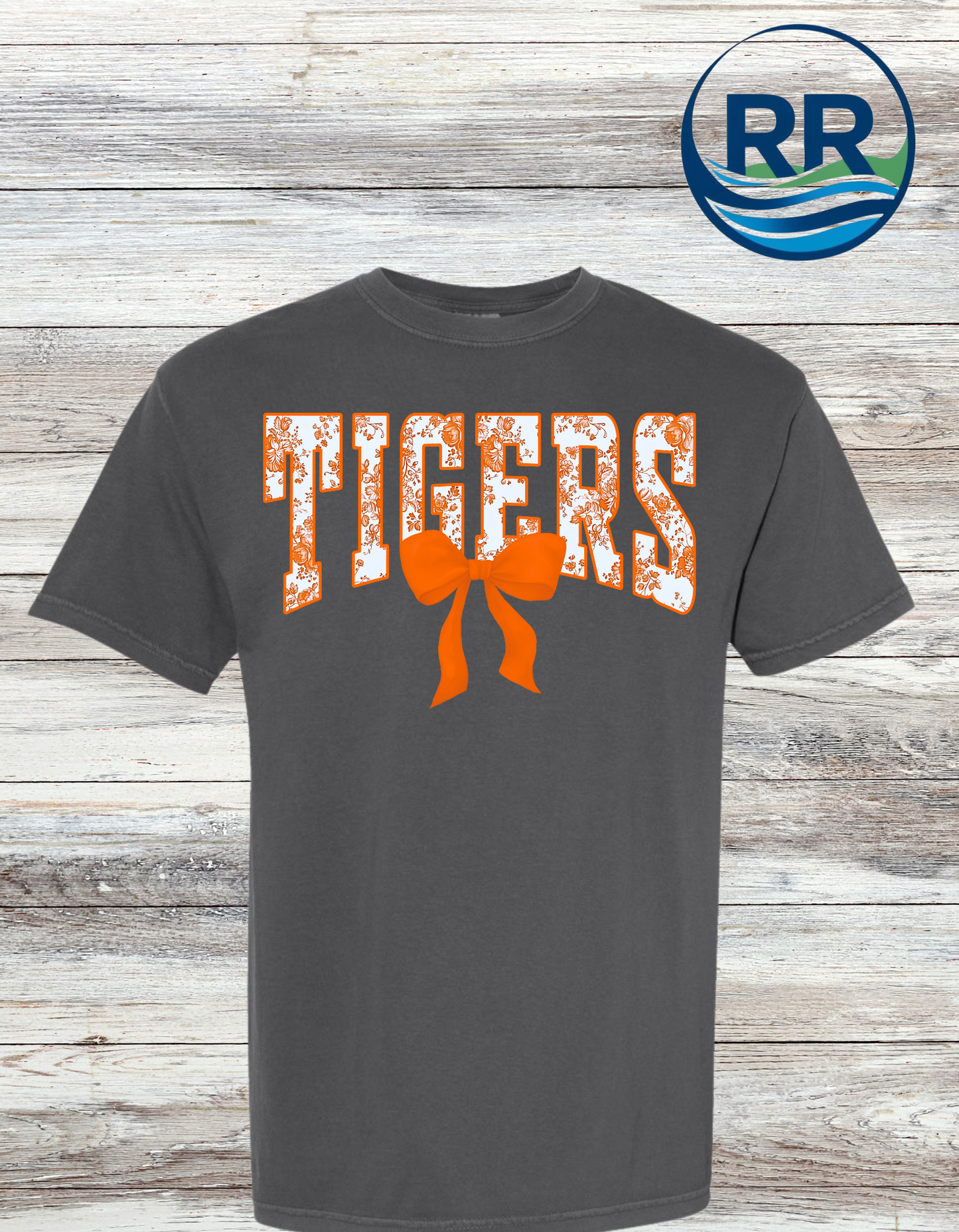 Tigers Floral Comfort Colors T-Shirt-Charcoal