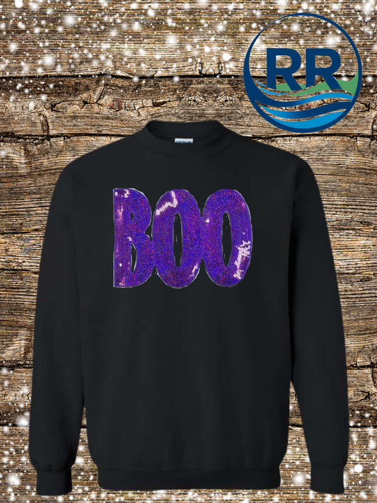 Purple Boo Sequin Patch- Crewneck
