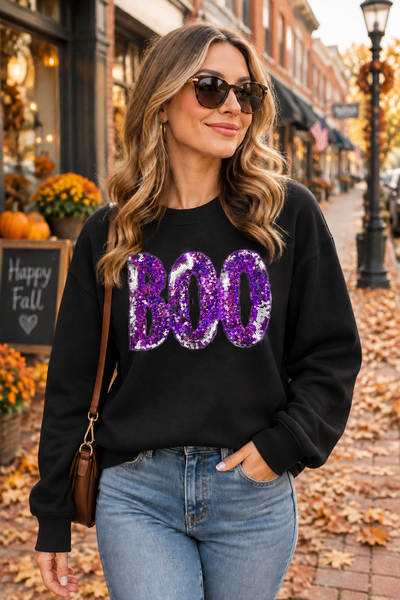 Purple Boo Sequin Patch- Crewneck