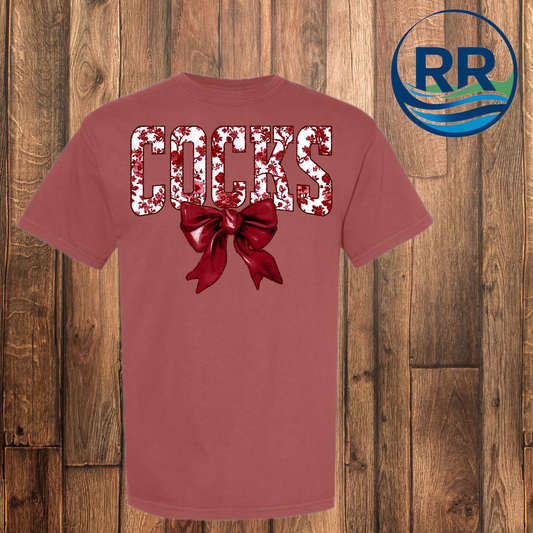 Cocks Maroon Floral Comfort Colors T-Shirt-Charcoal