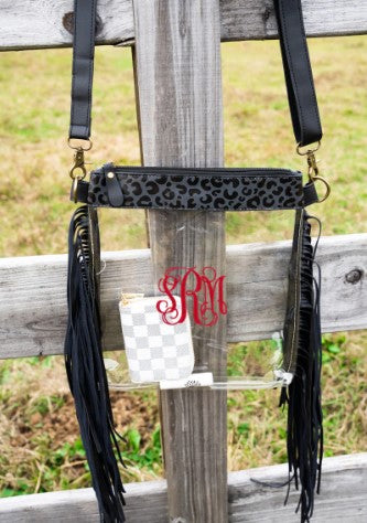 Black Leopard Fringe Clear Bag*