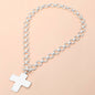 Hammered Cross Pendant Chunky Necklace