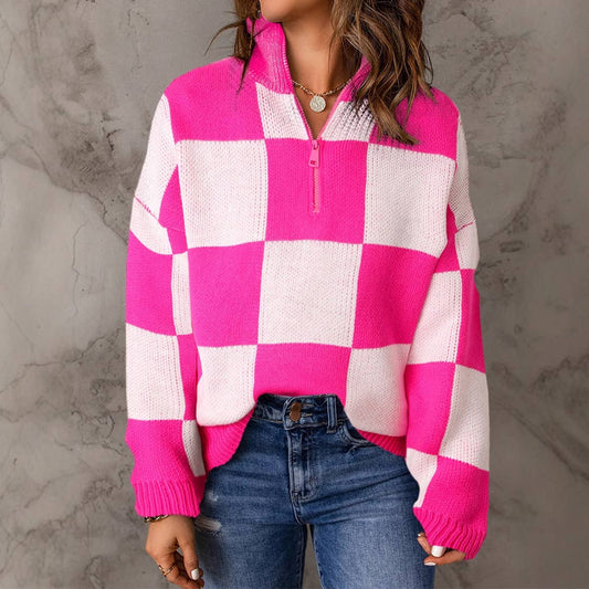 Rose Checkered Quarter-Zip