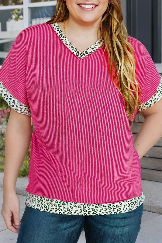 Pink And Leopard Ribbed Tee*