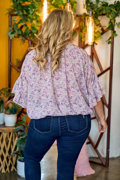 Mauve Floral Elastic Hem Blouse