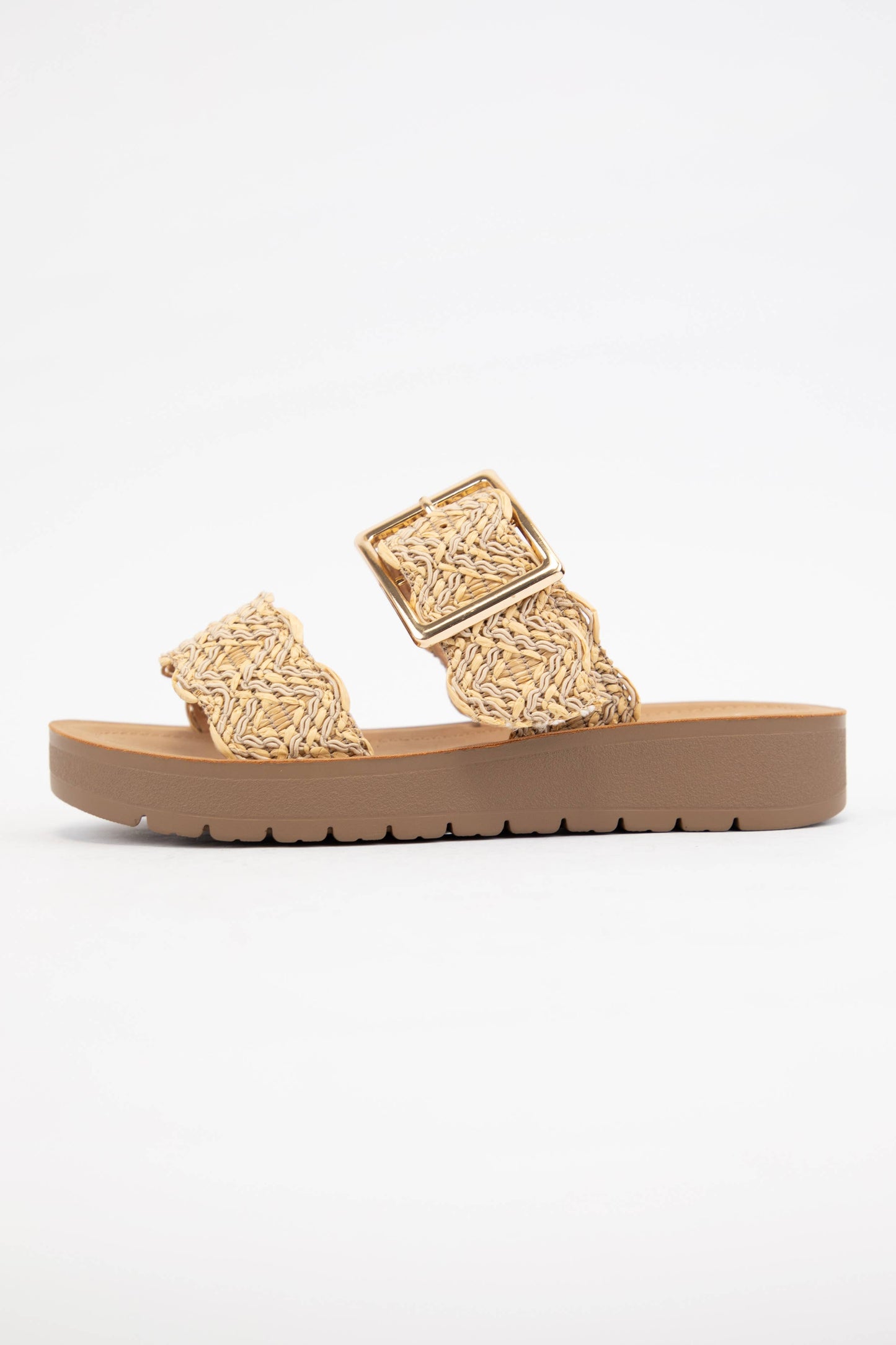 Woven Raffia Double Strap Sandals Natural