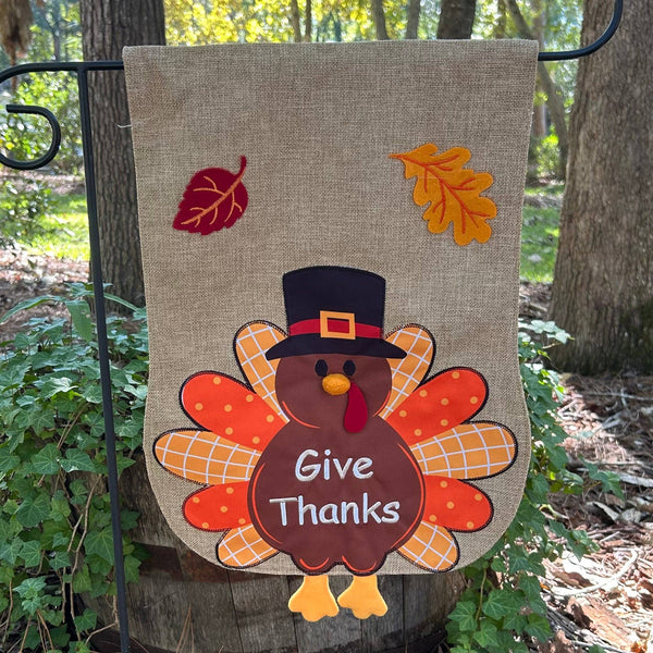 Thanksgiving Turkey Burlap 2-Sided Garden Flag