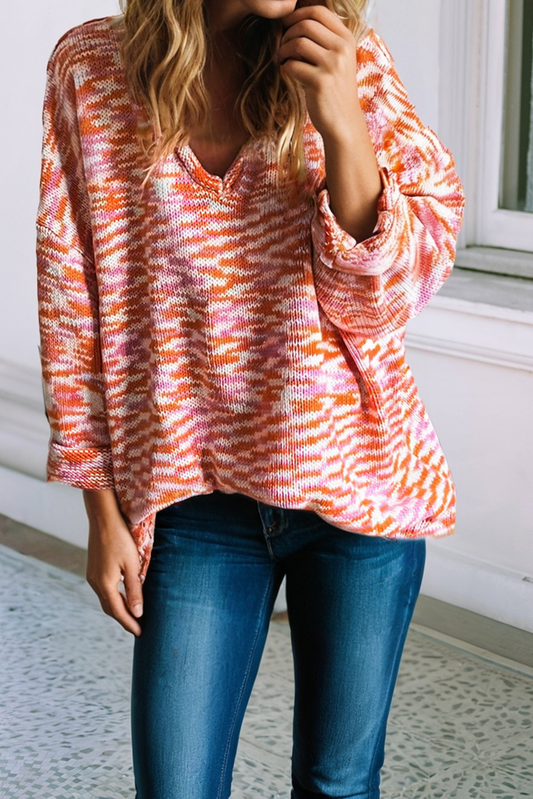 Orange Mix V-neck Sweater
