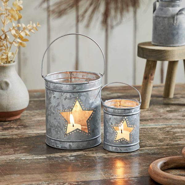 Star Cutout Galvanized Votive Candle Holder Set 2pc