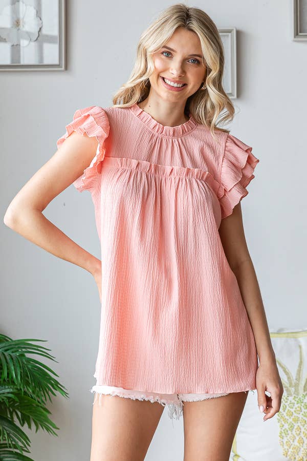 Crinkle Mock Neck Top Cream