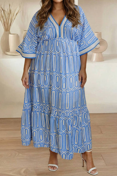 Geometric Print V Neck Dress