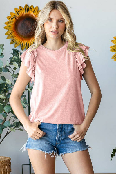 Mint Round Neck Ruffled Sleeve Tank