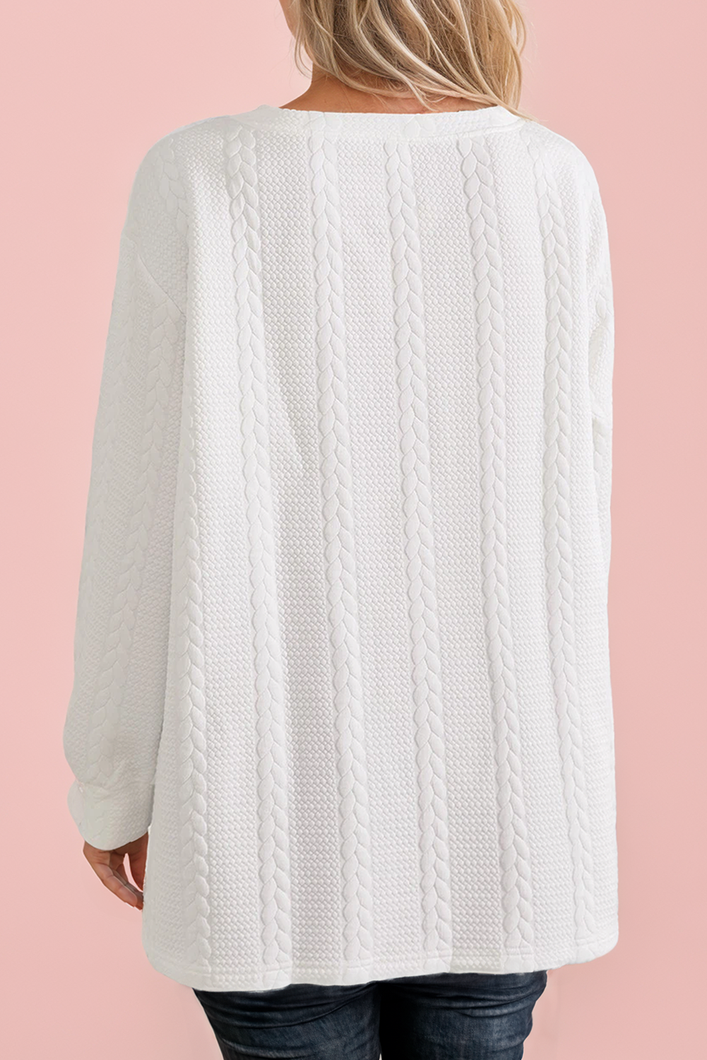 Cable Knit Textured Loose Sweatshirt
