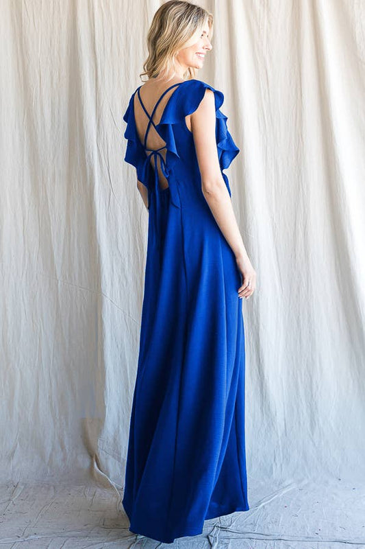 Flowy V-Neck Maxi Dress Royal Blue