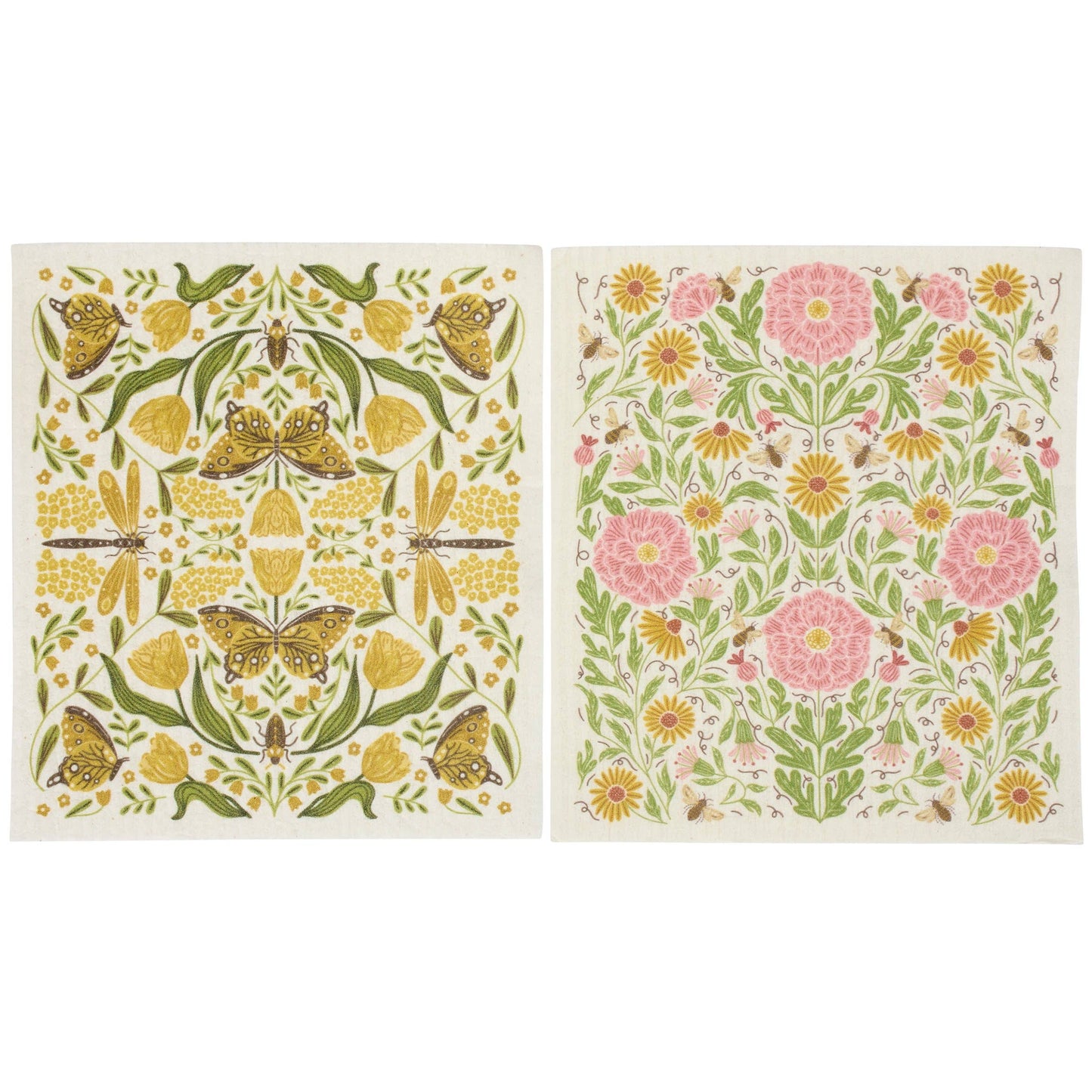 Dragonfly Folk Art Swedish Dishcloth Set