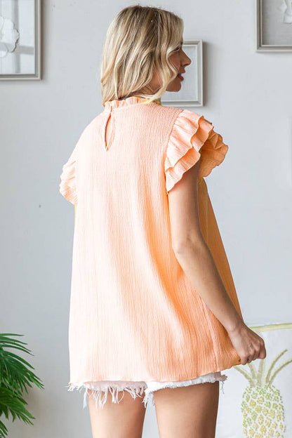 Crinkle Mock Neck Top Cream