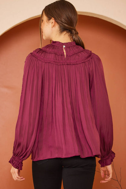 Merlot Satin Rouche Top