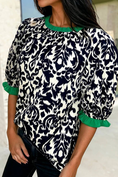 Floral Ruffled Color block Half Sleeve Top