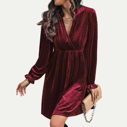 Velvet Surplice Neck Dress