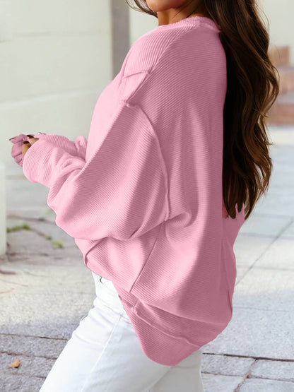 Baby Pink Ribbed Baggy Pullover