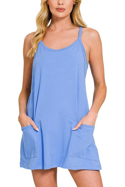 Mini Dress With Built-in Romper Turquoise