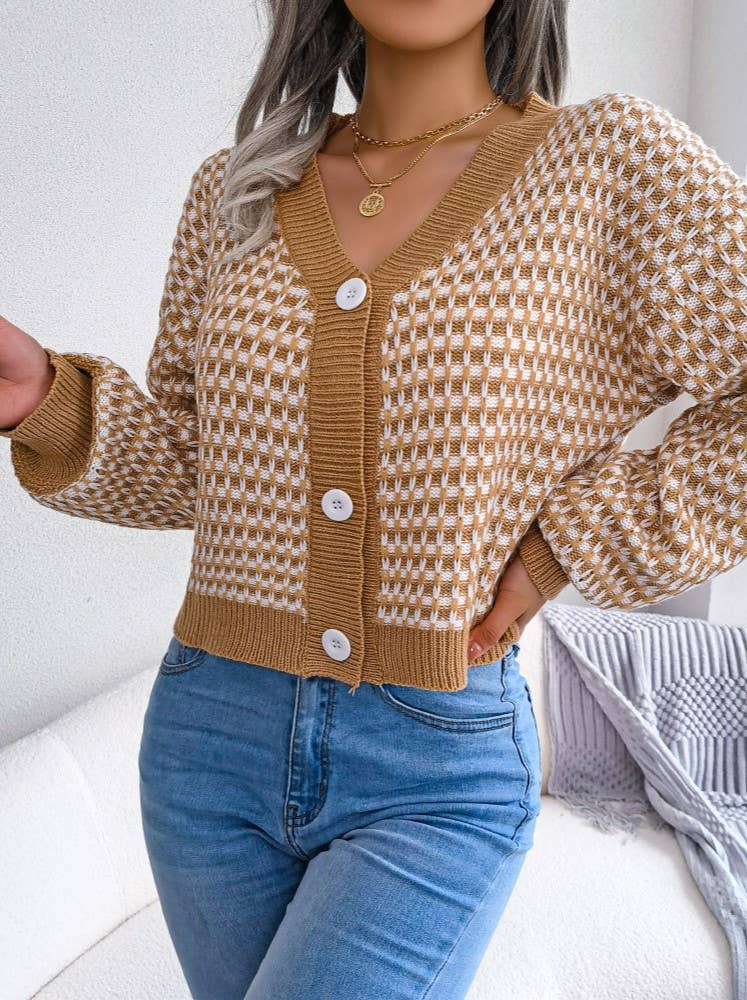 Contrast Balloon Sleeve Cardigan*