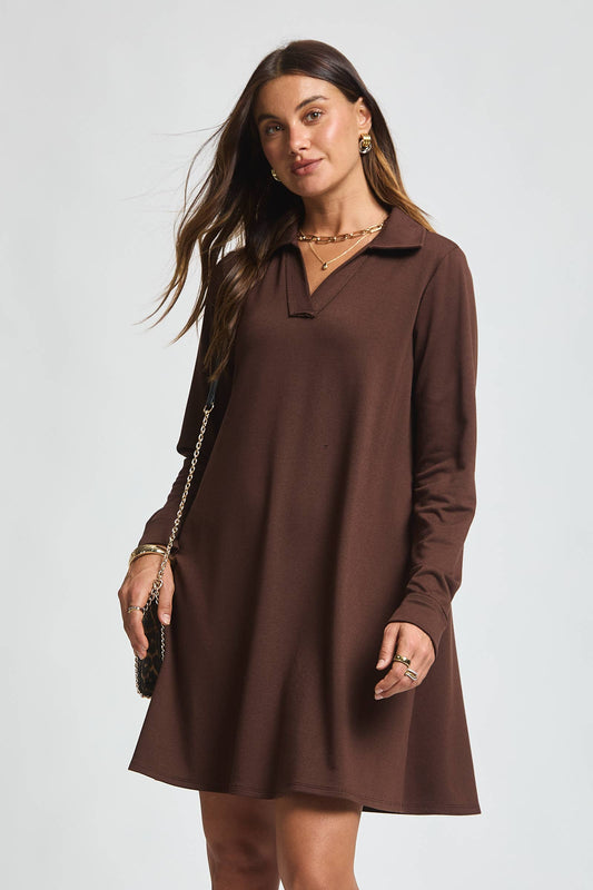 Chocolate Long Sleeve A Line Dress