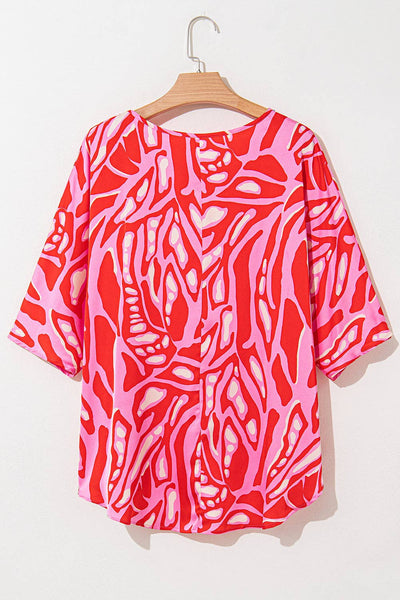 Red Abstract Batwing Top*