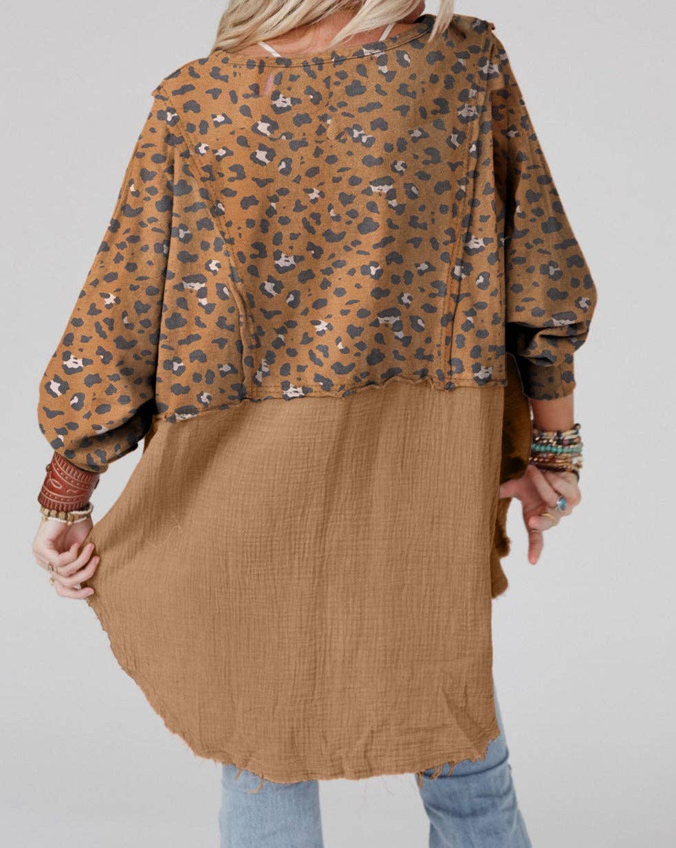 Leopard Raw Edge Oversized Tunic*