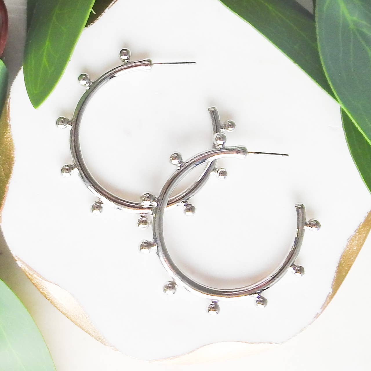 Lou & Co Silver Studded Hoops