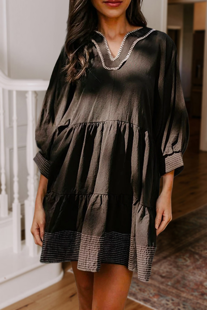 Olive Stitched Tiered Dress