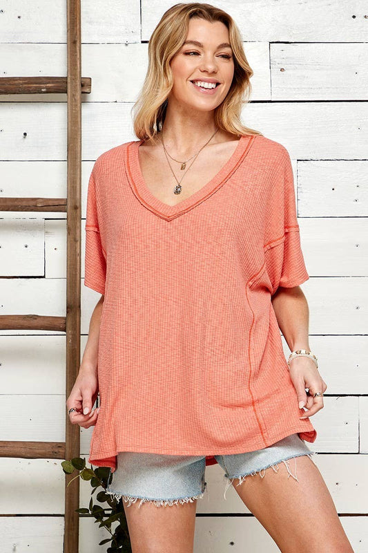 Coral Ribbed Softy Tee*