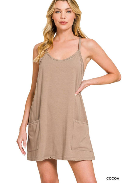 Mini Dress with Built-in Romper Hot Pink