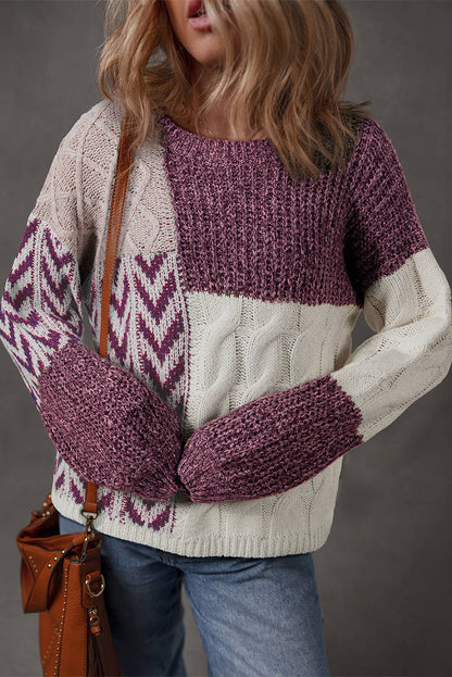 Color Block Patched Knotted Back Sweater