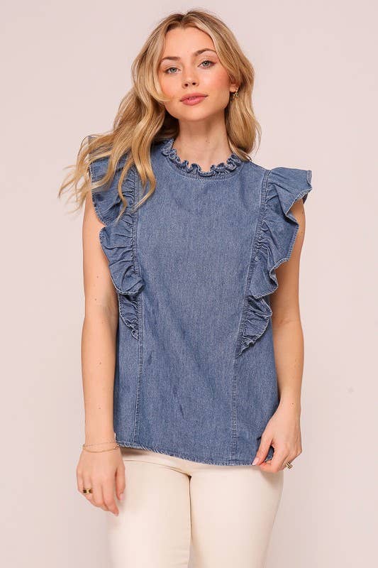 Medium Wash Frilled Top