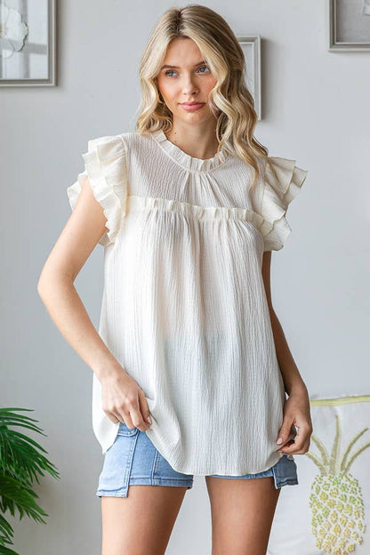 Crinkle Keyhole Ruffle Top Avocado