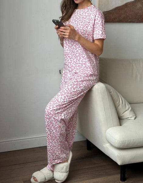 Leopard Print T-Shirt/Pants Pajama Set