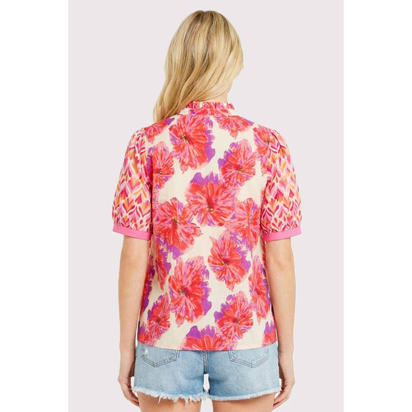 Floral Mixed Frilled Neck Top
