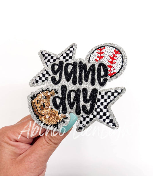 Baseball Game Day Checkered Star Patch